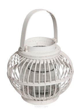 Lampion wiklinowy biały ze szklanym wkładem HY16048L śr27/h26cm