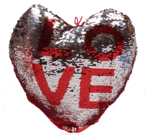Serce pluszowe czerwone z cekinami LOVE 28cm TG48322 czerwono-srebrne